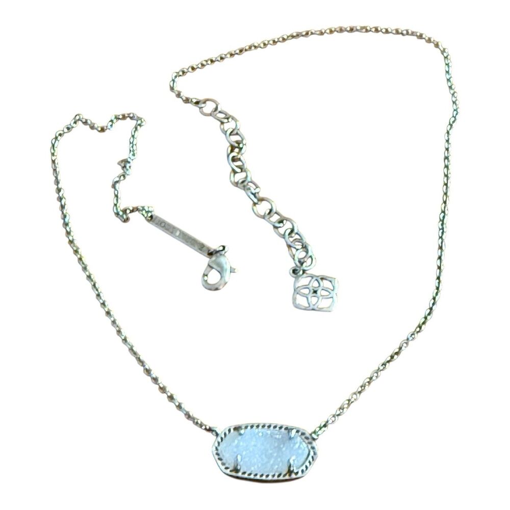 Kendra Scott Pendant Necklace Elisa White Drusy Silver Plated